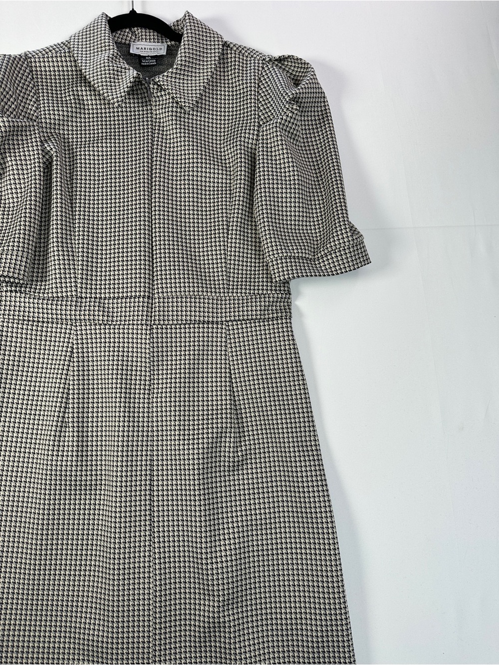 Marigold Houndstooth Puff Sleeve Tailored Mini Dress Cream Black Size L - Picture 6 of 10